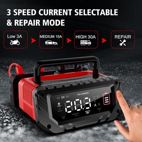 16 Amp Battery Charger, Car Battery Charger 6V 12V 24V Lithium,Lifepo4,Lead-Acid(AGM/Gel/SLA..),Battery Maintainer, Trickle Charger, and Battery Desulfator for Car,Boat,Motorcycle… in Kuwait