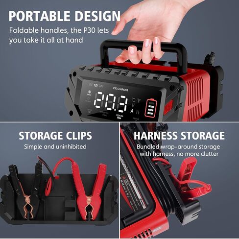 16 Amp Battery Charger, Car Battery Charger 6V 12V 24V Lithium,Lifepo4,Lead-Acid(AGM/Gel/SLA..),Battery Maintainer, Trickle Charger, and Battery Desulfator for Car,Boat,Motorcycle… in Kuwait