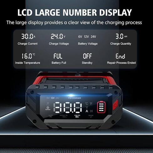16 Amp Battery Charger, Car Battery Charger 6V 12V 24V Lithium,Lifepo4,Lead-Acid(AGM/Gel/SLA..),Battery Maintainer, Trickle Charger, and Battery Desulfator for Car,Boat,Motorcycle… in Kuwait