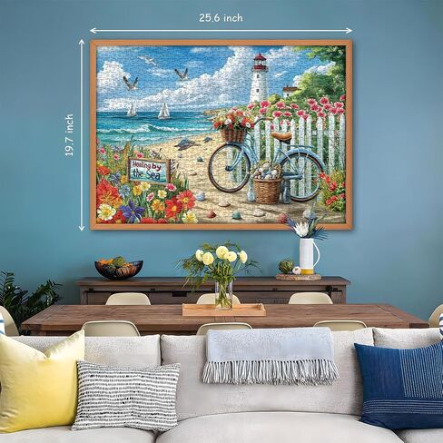 Beach Puzzles for Adults 1000 Piece, Rainbow Beach Lounge Chair Summer Puzzle, Colorful Ocean Jigsaw Puzzle Scenery as Coastal Wall Art in Saudi Arabia