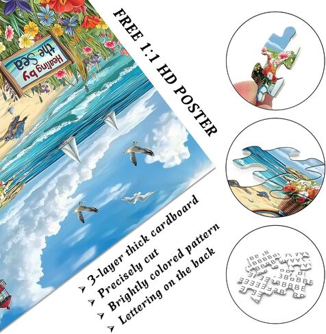 Beach Puzzles for Adults 1000 Piece, Rainbow Beach Lounge Chair Summer Puzzle, Colorful Ocean Jigsaw Puzzle Scenery as Coastal Wall Art in Saudi Arabia