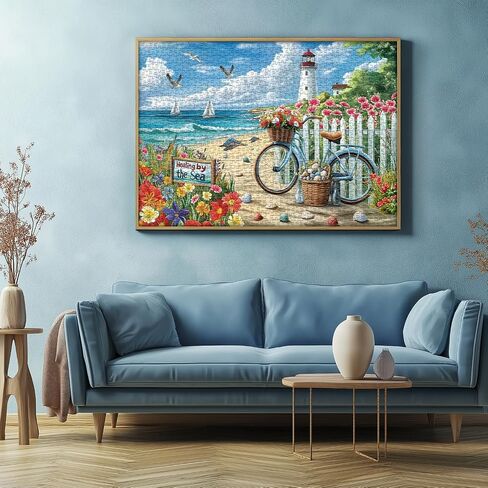 Beach Puzzles for Adults 1000 Piece, Rainbow Beach Lounge Chair Summer Puzzle, Colorful Ocean Jigsaw Puzzle Scenery as Coastal Wall Art in Saudi Arabia