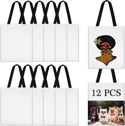 ORJ 12PCS Sublimation Tote Bags, blank canvas tote bags for sublimation,polyester tote bags for DIY Crafting and Decorating 12.2 * 14.2 in in Kuwait