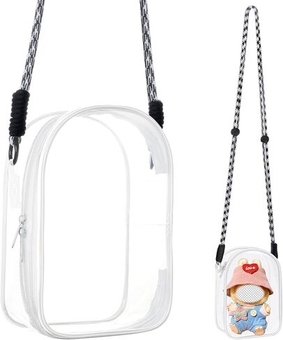 Clear Figure Display Bag with Lanyard for Doll, Positive Doll Storage Bag, Pouch Keychain Charms for Collectibles (with Zipper- Waterproof) Building Block Storage Bag,7.3 * 4.7 inch in Kuwait
