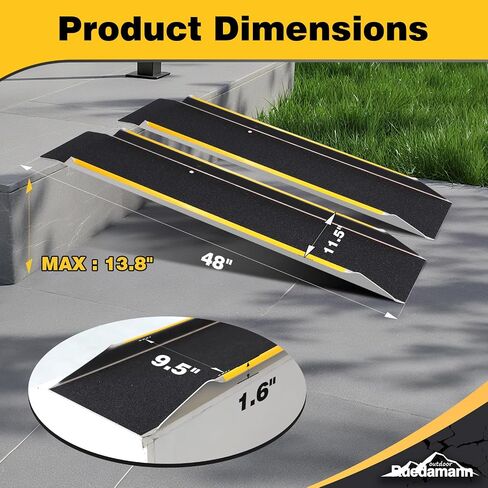 Ruedamann 47" Aluminum Shed Ramp, 1PC 600 LBS Capacity Loading Ramp for Motorcycle, 11 3/16" Wide Non-Slip Ramps for Shed Entry, ATV, UTV, Lawn Mower, Trailer, E-Bike in Saudi Arabia