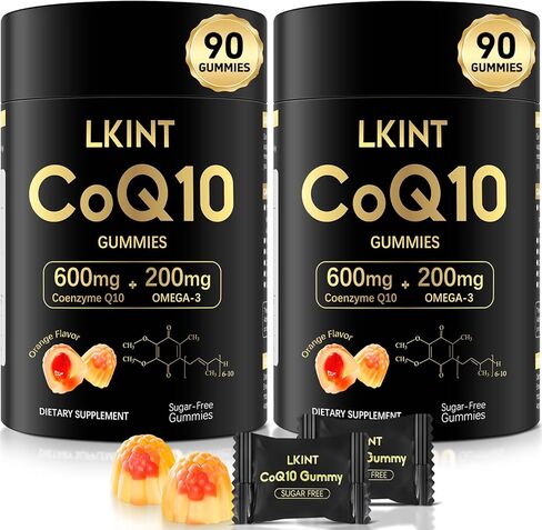 CoQ10 Gummies, Co Q 10 Supplement Sugar Free, Cq10 600mg with Omega 3 & Vitamin E, High Absorption Coenzyme Q10 Gummies for Heart Heathy, Energy & Antioxidant Support, Orange Flavor, 90 Count in Kuwait