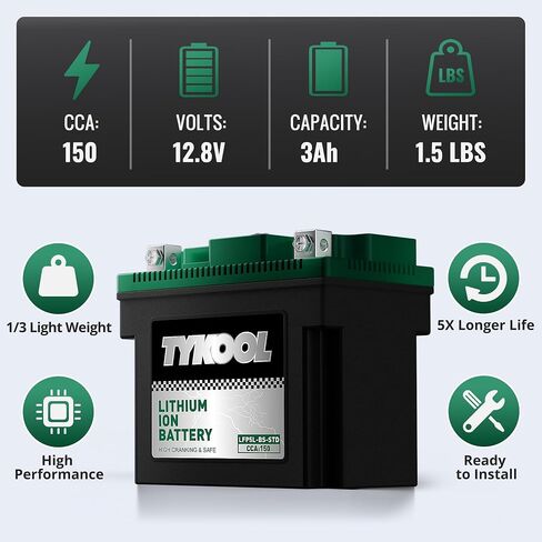 YTX4L-BS,YTZ5S,140A, 2X Cranking Amps,5X Longer Life, LiFePO4 Lithium Motorcycle Battery,12v 3Ah,Fits for ATV,Honda Grom,Dirt bikes,Quad,4 wheeler,Scooter,moped,go kart,Walk behind lawn mower in Saudi Arabia