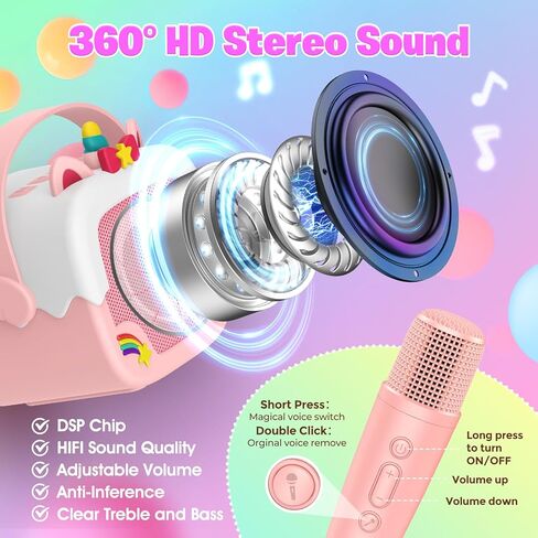 Mini Karaoke Machine for Kids Girls: Unicorn Portable Bluetooth Speakers with 2 Wireless Mic Toys for Girls Age 4-6 7 8 9 Years Old Girl Gifts Birthday Gifts for 5 6 7 8 9 10 11 Years Teens Purple in Kuwait