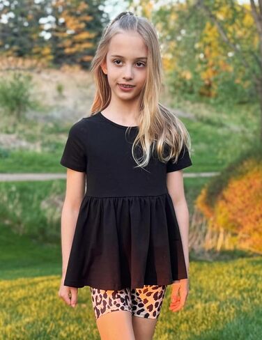 Arshiner Girls Summer Outfits Short Sleeve Ruffle Hem Top and Biker Shorts Set Girl Clothes 6-14 Years in Saudi Arabia