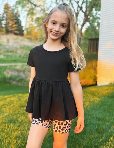 Arshiner Girls Summer Outfits Short Sleeve Ruffle Hem Top and Biker Shorts Set Girl Clothes 6-14 Years in Saudi Arabia