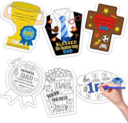 fmuimshouwo تلوين بطاقات عيد الأب الخاصة بك للأطفال- 24pcs سعيد الأب الأب ، تلوين الحرف الكبرى أفضل أبي DIY شكر بطاقات الهدايا الحرف لقضاء العطل in Kuwait