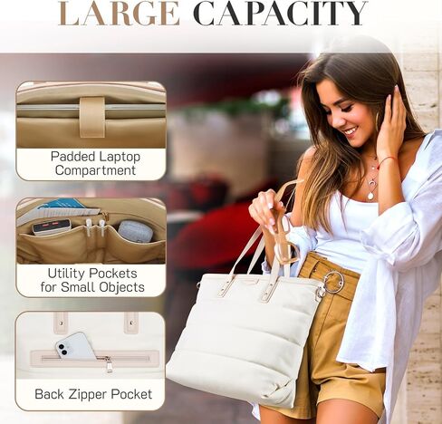 Missnine Tote Bag for Women 15.6 inch Laptop Bag Large Travel Tote Bag with Zipper, Quilted Puffer Handbags for Work in Saudi Arabia