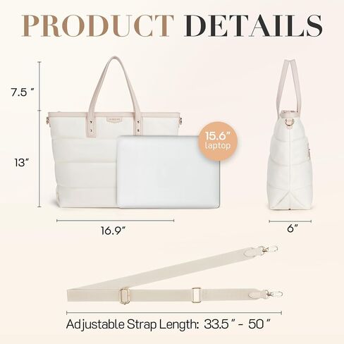 Missnine Tote Bag for Women 15.6 inch Laptop Bag Large Travel Tote Bag with Zipper, Quilted Puffer Handbags for Work in Saudi Arabia