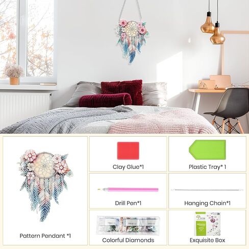 Hanging Diamond Art Kits for Adults Beginners, Peacock Flower Diamond Painting Pendant Kit, DIY Acrylic 5D Special Shaped Crystal Diamond Gem Art Painting Hanging Ornament for Home Wall Decor in Saudi Arabia