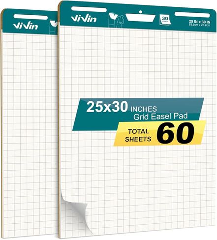 ViVin Lined Sticky Easel Pad, 25 x 30 Inches Flip Chart Paper for Teachers and Students, Large Self Stick Easel Paper, Teacher Anchor Chart, 30 Sheets/Pad, 2 Pads/Pack in Kuwait