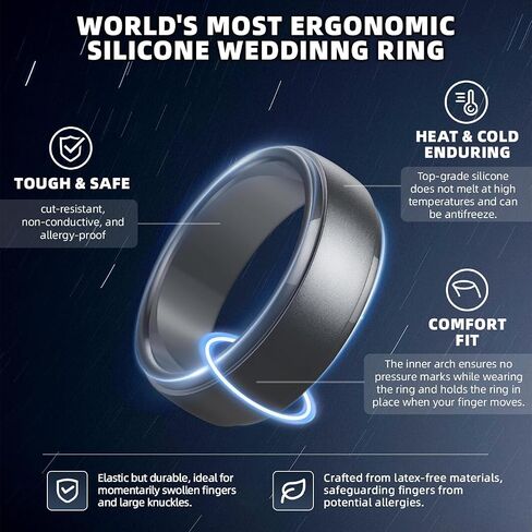 Egnaro Men's Silicone Wedding Rings: Classic Black Style Rubber ring - Hypoallergenic for Gym/Outdoor/Gift(1/4/7 Variety Pack with Half Size) in Saudi Arabia