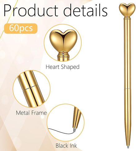 40 Pcs Heart Pens, Hearts Shaped Retractable Metal Cute Pens 1.0 mm Black Ink Novelty Pen Gold Slim Ballpoint for Valentine's Day Students Teachers Employees Gifts Office School Supplies in Saudi Arabia