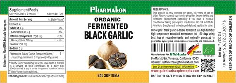 PHARMAKON Organic Aged Black Garlic, Bioavailable Soft Capsules, Wholesome, Reduced Odor (120 Count) in Kuwait