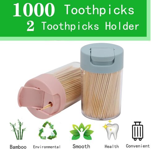 حامل اعواد اسنان مع 1000 عود اسنان من الخشب الطبيعي لتنظيف الاسنان in Saudi Arabia