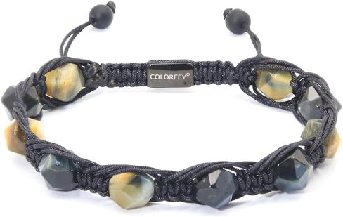 Golden Obsidian Beaded Bracelets for Men Women- COLORFEY Handmade Obsidian Gemstone Bracelet Mens Rope Bracelet Unique Faceted Bead Set, Natural Protection Crystals Bracelet Energy Gifts for Teens Son in Saudi Arabia