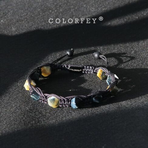 Golden Obsidian Beaded Bracelets for Men Women- COLORFEY Handmade Obsidian Gemstone Bracelet Mens Rope Bracelet Unique Faceted Bead Set, Natural Protection Crystals Bracelet Energy Gifts for Teens Son in Saudi Arabia