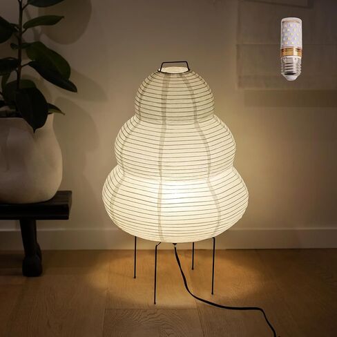 Paper Floor Lamp, Noguchi Style Paper Floor Lantern Lamp, Japanese Minimalist Akari Floor Lamp with 3-Color Temperature Standing Lamps Wabi Sabi Decor for Bedroom, Living Room(Bulb Included) in Saudi Arabia
