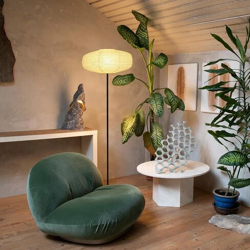 Paper Floor Lamp, Noguchi Style Paper Floor Lantern Lamp, Japanese Minimalist Akari Floor Lamp with 3-Color Temperature Standing Lamps Wabi Sabi Decor for Bedroom, Living Room(Bulb Included) in Saudi Arabia
