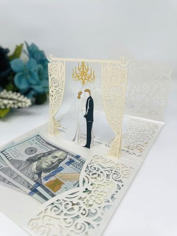 Wedding Cards for Bride and Groom - Pop-Up Congratulations Card with Money Holder for Cash Gift – Elegant Marriage Card for Bridal Shower, Wedding Shower, Son & Daughter in Law, Engagement, or Newlywed with Envelope Flower Tree Design (Everlasting Harmone in Saudi Arabia