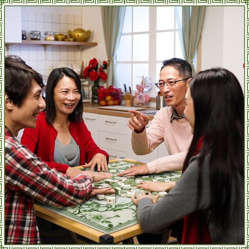 22 بوصة مصغرة Chinoiserie Mahjong Mat لمجموعة السفر الأزرق والأبيض Mahjong حصيرة لطيف ملحقات دومينو صغيرة الهدايا دومينو ومربى طاولة لعبة البلاط in Kuwait