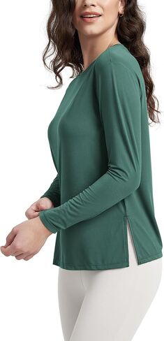 ODODOS Women's Peach-Soft Boat Neck Long Sleeve Shirt, Side Slit, Relaxed Fit Casual Top for Yoga & Lounge in Kuwait