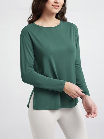 ODODOS Women's Peach-Soft Boat Neck Long Sleeve Shirt, Side Slit, Relaxed Fit Casual Top for Yoga & Lounge in Kuwait