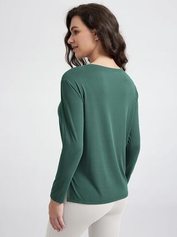 ODODOS Women's Peach-Soft Boat Neck Long Sleeve Shirt, Side Slit, Relaxed Fit Casual Top for Yoga & Lounge in Kuwait