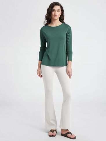 ODODOS Women's Peach-Soft Boat Neck Long Sleeve Shirt, Side Slit, Relaxed Fit Casual Top for Yoga & Lounge in Kuwait