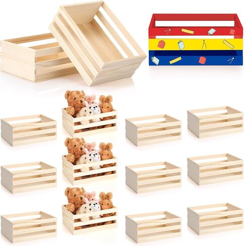 6 Pcs 9.5'' Small Wooden Crates for Storage Unfinished Wood Crate Bulk Decorative Display Storage Box Natural Arts Bins Closet Organized for Kitchen Home Office Rustic Country Decor in Saudi Arabia