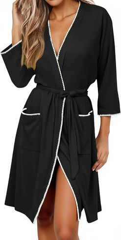 Ekouaer Robes for Women Ribbed Knit Bathrobe Soft Lightweight Knee Length Kimono Robe Ladies Sleepwear with Pockets S-XXL in Saudi Arabia