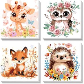 HEIBAGO Framed Paint by Numbers Kit for Kids, 4 Pack Cute Animals Paint by Number for Kids, Paint by Numbers Children Beginner, DIY Acrylic Oil Painting for Home Wall Decor 8x8 inch in Kuwait