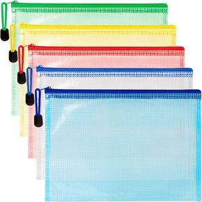Mesh Zipper Pouch Bags - 5 Pack Waterproof Zipper Bags 13.2 x 9.4 Inch Clear Mesh Storage Pouches Assorted Colors for Home, Office, School, Travel, Puzzles, Board Game, Cosmetic, Accessories in Kuwait