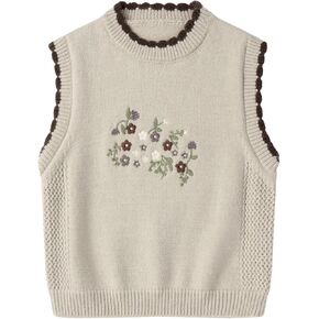 Mud Kingdom Girls Knit Sweater Vest Sleeveless Floral Embroidery Knitted Crewneck Top in Kuwait