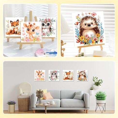 HEIBAGO Framed Paint by Numbers Kit for Kids, 4 Pack Cute Animals Paint by Number for Kids, Paint by Numbers Children Beginner, DIY Acrylic Oil Painting for Home Wall Decor 8x8 inch in Kuwait