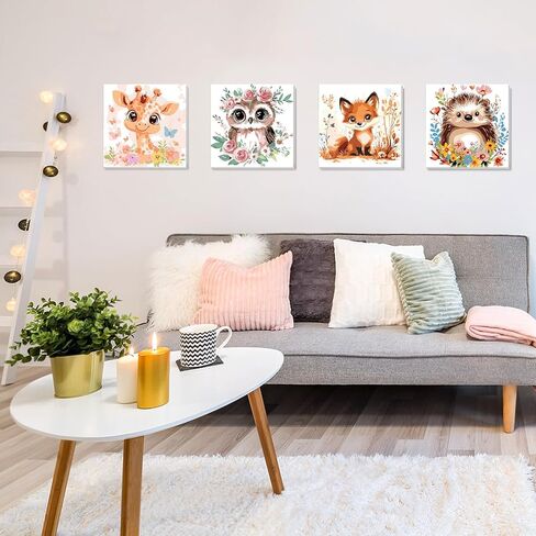 HEIBAGO Framed Paint by Numbers Kit for Kids, 4 Pack Cute Animals Paint by Number for Kids, Paint by Numbers Children Beginner, DIY Acrylic Oil Painting for Home Wall Decor 8x8 inch in Kuwait