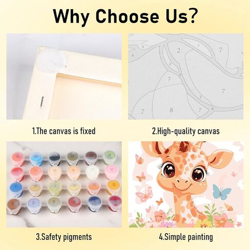HEIBAGO Framed Paint by Numbers Kit for Kids, 4 Pack Cute Animals Paint by Number for Kids, Paint by Numbers Children Beginner, DIY Acrylic Oil Painting for Home Wall Decor 8x8 inch in Kuwait