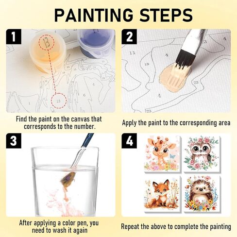 HEIBAGO Framed Paint by Numbers Kit for Kids, 4 Pack Cute Animals Paint by Number for Kids, Paint by Numbers Children Beginner, DIY Acrylic Oil Painting for Home Wall Decor 8x8 inch in Kuwait