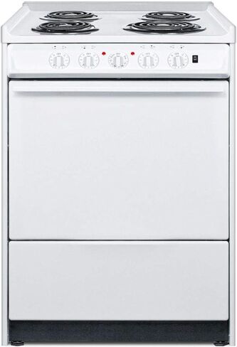 Summit Appliance WEM610R 24" Wide Slide-in Electric Coil Top Range in White with Lower Storage Compartment, Recessed Oven Door, Broiler Pan, Indicator Lights, Push-to-turn Burner Knobs in Saudi Arabia