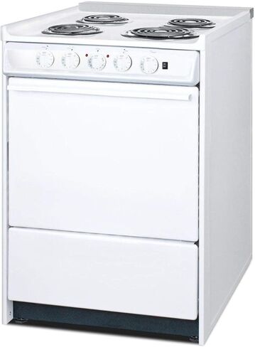 Summit Appliance WEM610R 24" Wide Slide-in Electric Coil Top Range in White with Lower Storage Compartment, Recessed Oven Door, Broiler Pan, Indicator Lights, Push-to-turn Burner Knobs in Saudi Arabia