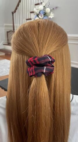 Plaid Scrunchie ، Classexuse School الزي الموحد منقوش ، العودة إلى المدرسة ، إكسسوارات الشعر الموحد المصنوعة يدويًا (White Forest Yellow Navy Plaid80) in Kuwait