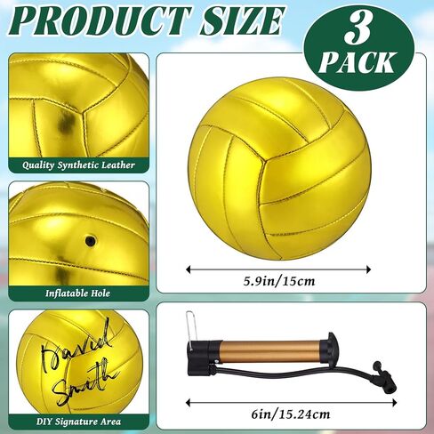 3/6/12 pcs Gold Autograph Volleyball Official Size 2 Mini Trophy Volleyball Golden Custom Volleyball with Air Pump for Trophies Anniversary College Coaching Gift Awards Party in Kuwait