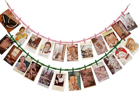 Hanging Photo Display With 12 Clips, 2pcs Wooden Bead Garland, Boho Style Collage Photo Frame Decoration for Dorms, Classrooms, Bedrooms（White） in Kuwait