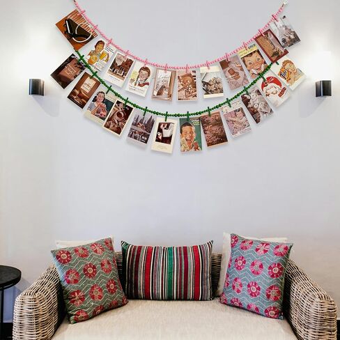 Hanging Photo Display With 12 Clips, 2pcs Wooden Bead Garland, Boho Style Collage Photo Frame Decoration for Dorms, Classrooms, Bedrooms（White） in Kuwait