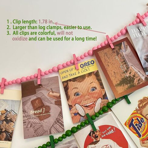 Hanging Photo Display With 12 Clips, 2pcs Wooden Bead Garland, Boho Style Collage Photo Frame Decoration for Dorms, Classrooms, Bedrooms（White） in Kuwait