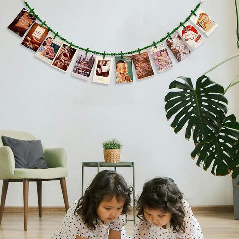 Hanging Photo Display With 12 Clips, 2pcs Wooden Bead Garland, Boho Style Collage Photo Frame Decoration for Dorms, Classrooms, Bedrooms（White） in Kuwait